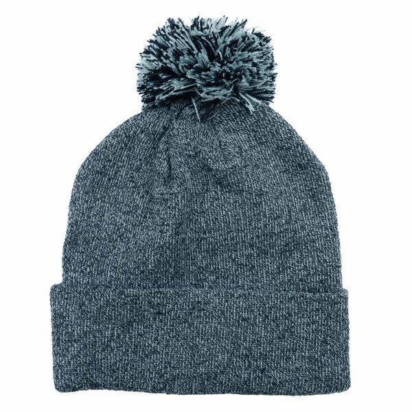 Heather Gray Cuffed Pom-pom Beanie